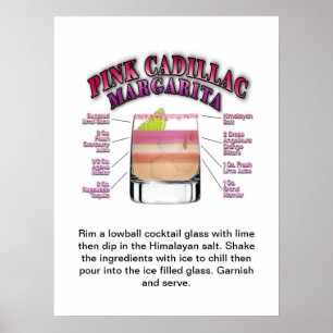 PINK MARGARITA Cocktail Recipe 18"x24" Art Poster