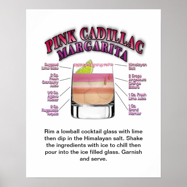 PINK MARGARITA Cocktail Recipe Art  Poster (Front)