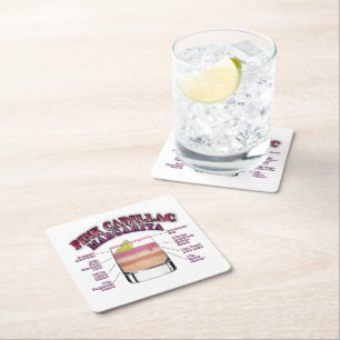 PINK MARGARITA Cocktail Recipe Art  Square Paper Coaster