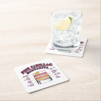 PINK MARGARITA Cocktail Recipe Art  Square Paper Coaster