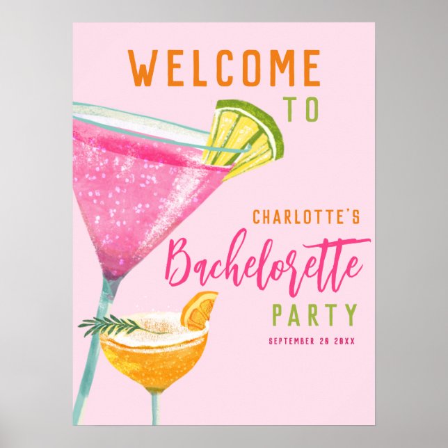 Pink Margarita Custom Bachelorette Party Welcome Poster (Front)