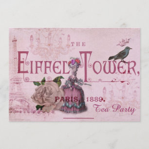 pink Marie Antoinette vintage paris tea party Invitation