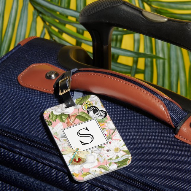 Pink Mariposa Vintage Monogrammed Luggage Tag (Front Insitu 1)