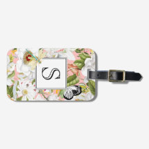 Pink Mariposa Vintage Monogrammed Luggage Tag