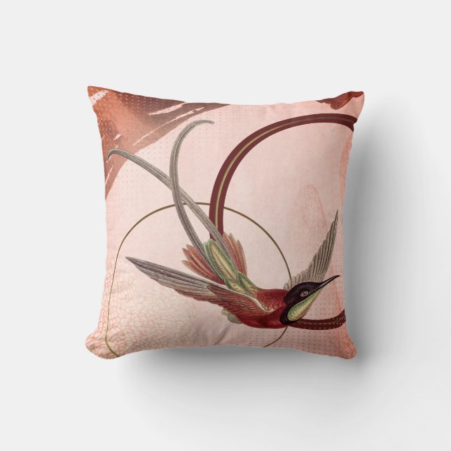 Pink & Maroon Artistic Hummingbird Design Cushion (Front)