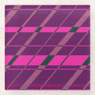 Pink Maroon Black Abstract Geometric Fun Funky Glass Coaster