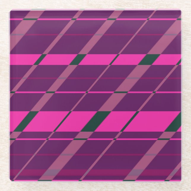 Pink Maroon Black Abstract Geometric Fun Funky Glass Coaster (Front)