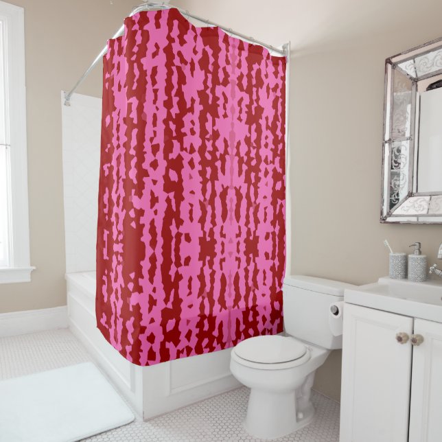 Pink Maroon Red Irregular Abstract Design  Shower Curtain (In Situ)