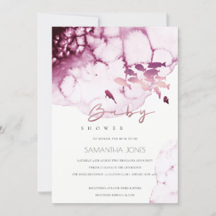Pink Maroon Underwater Sea Fish Baby Shower Invite