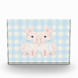 Pink Marshmallow Bunny Rabbits Easter Acrylic Art Photo Block