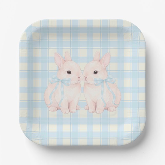 Pink Marshmallow Bunny Rabbits Easter Paper Plate (Front)