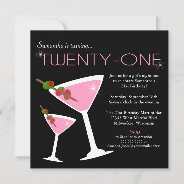 Pink Martini 21st Birthday Party Invitation (Front)