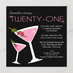 Pink Martini 21st Birthday Party Invitation
