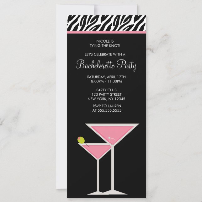 Pink Martini and Zebra Pattern Invitation (Front)