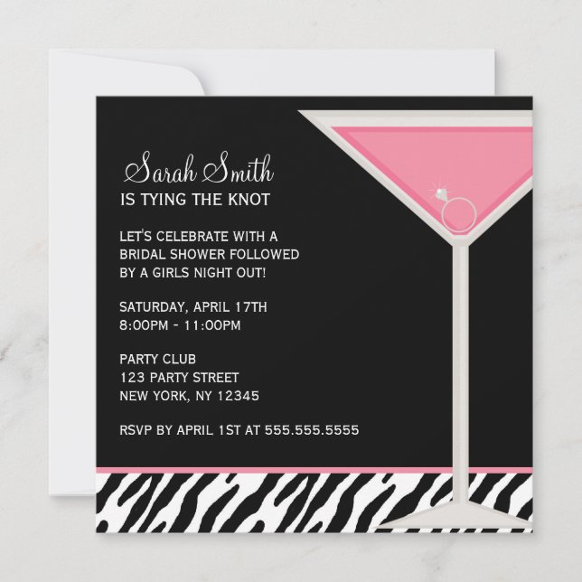 Pink Martini and Zebra Pattern Invitation (Front)