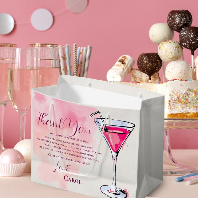 Pink Martini Birthday Party Favour Thank You Large Gift Bag (Pink Martini Birthday Party Favor Thank You Large Gift Bag)