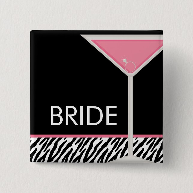 Pink Martini "Bride" Bachelorette Party 15 Cm Square Badge (Front)
