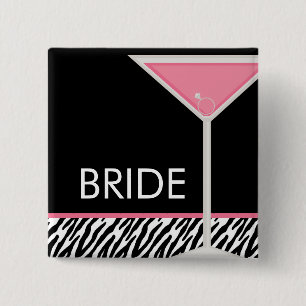 Pink Martini "Bride" Bachelorette Party 15 Cm Square Badge