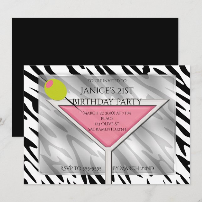Pink Martini Cocktail Drink Chic Party Invitations (Front/Back)