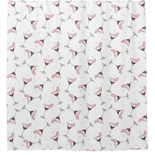 Pink Martini Cocktail Pattern Festive Holiday  Shower Curtain (Front)