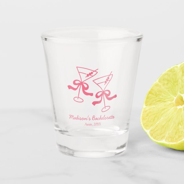Pink Martini Coquette Bachelorette Party Favour Shot Glass (Front)
