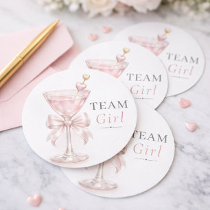 Pink Martini Coquette Bow Gender Reveal Team Girl Classic Round Sticker