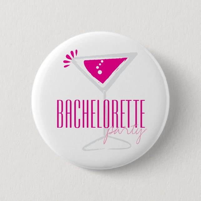 Pink Martini Glass Bachelorette Party Button (Front)