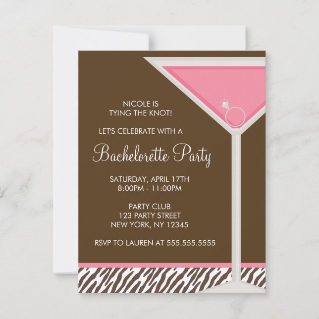 Pink Martini Glass Bachelorette Party Invitation (Front)