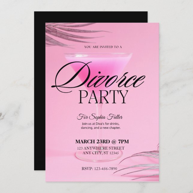 Pink Martini Glass Divorce Party Invitation (Front/Back)