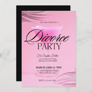 Pink Martini Glass Divorce Party Invitation