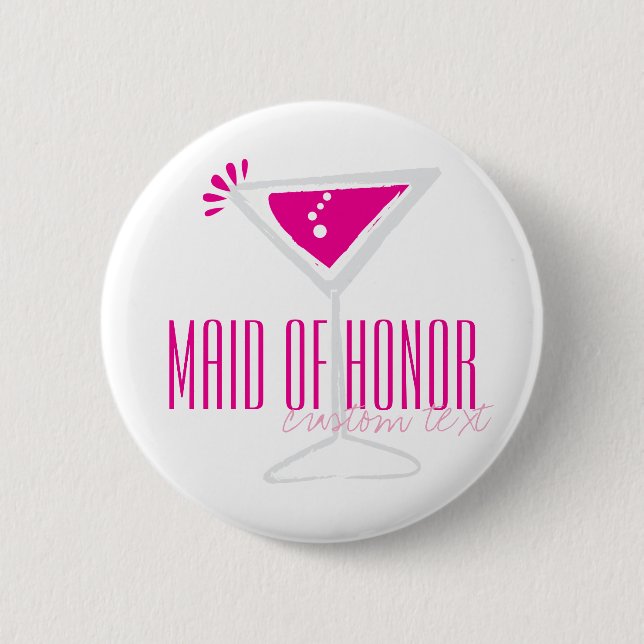 Pink Martini Glass Maid of Honour Button (Front)