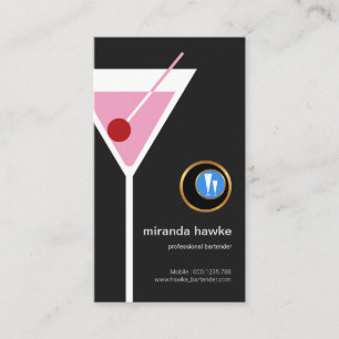 Pink Martini Glass Olive Professional Bartender Business Card