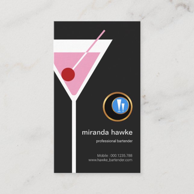 Pink Martini Glass Olive Professional Bartender Business Card (Front)