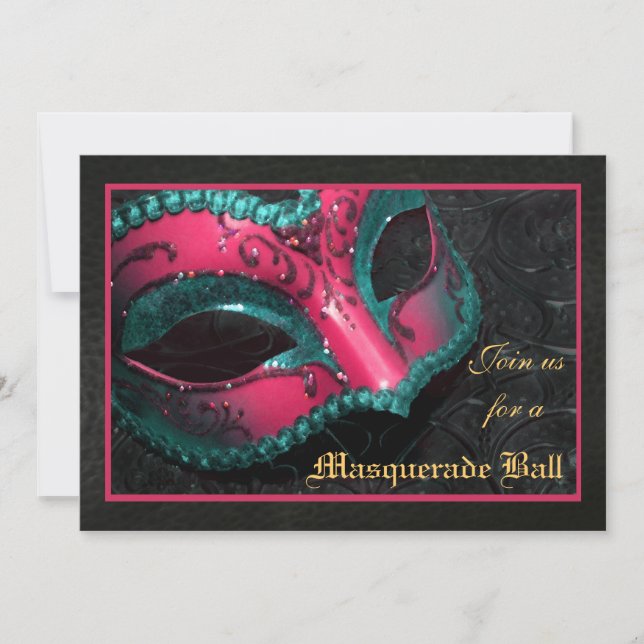 Pink Mask Masquerade Ball Halloween Invitation (Front)