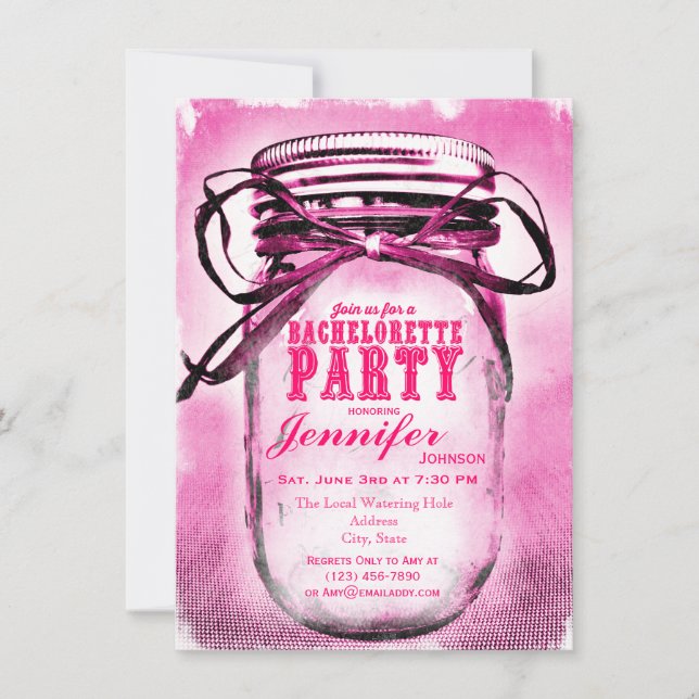 Pink Mason Jar Bachelorette Party Invitations (Front)