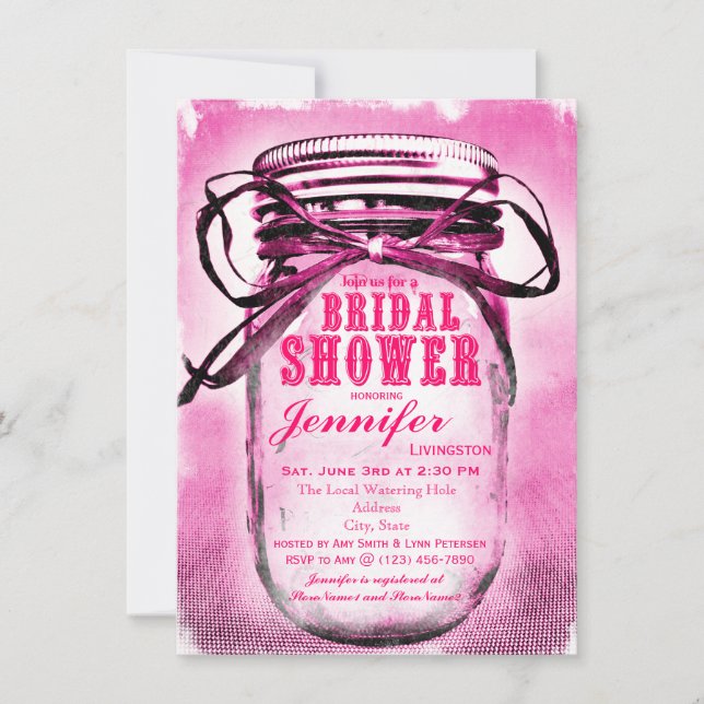 Pink Mason Jar Bridal Shower Invitations (Front)