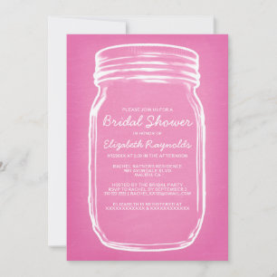 Pink Mason Jar Bridal Shower Invitations