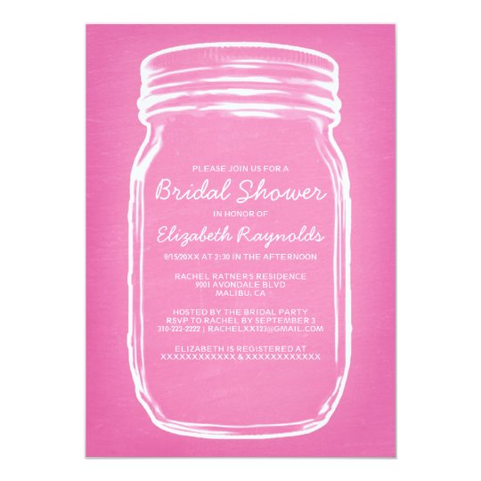 Pink Mason Jar Bridal Shower Invitations