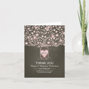 Pink mason jar floral wedding thank you card