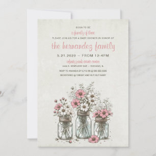 Pink Mason Jar Flowers Baby Shower Invitation