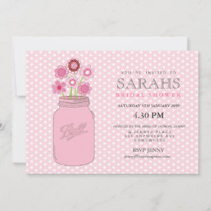 Pink Mason Jar Flowers Bridal Shower Party Invite