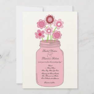 Pink Mason Jar Flowers Wedding Invitation