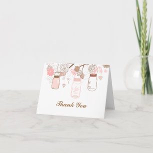 Pink Mason Jars and Love Birds Postage Thank You Card