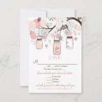 Pink Mason Jars and Love Birds RSVP Wedding Card