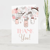 Pink Mason Jars and Love Birds Thank You Card