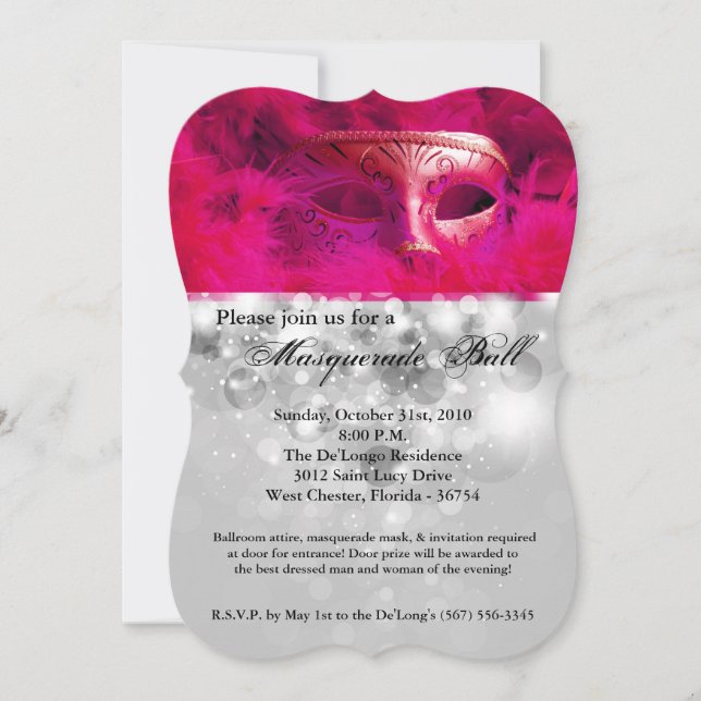 Pink Masquerade Ball Mask Costume Halloween Part Invitation (Front)