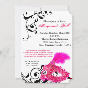 Pink Masquerade Ball Mask Costume Halloween Part Invitation
