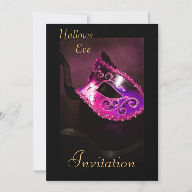 Pink Masquerade Halloween Holiday Invitation (Front)