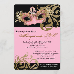 Pink Masquerade Mask Ball Costume Halloween Invitation