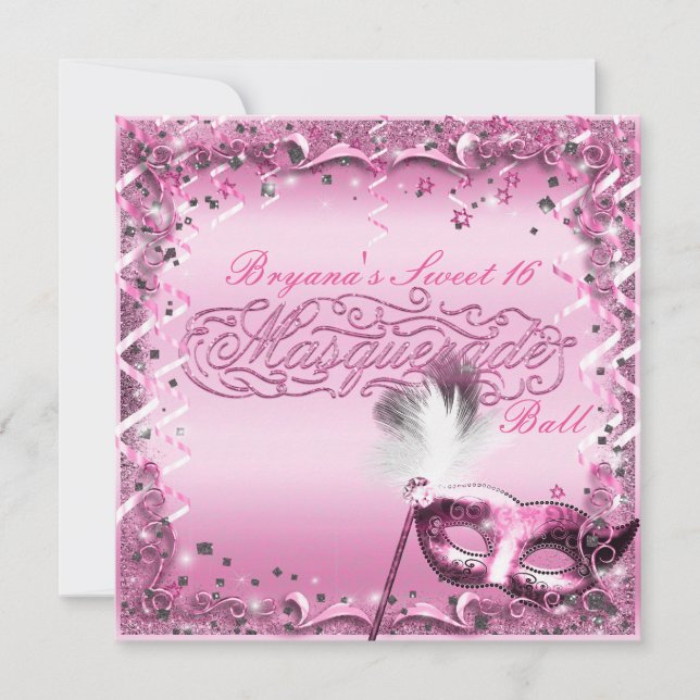 Pink Masquerade Mask Elegant Ball Party Invitation (Front)